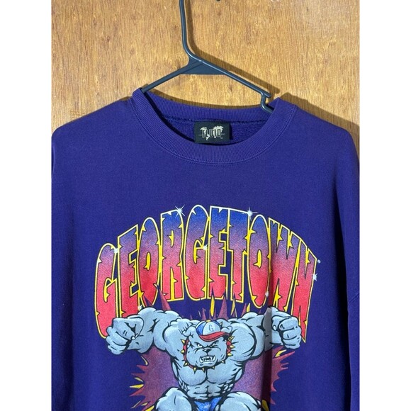 Vintage Georgetown Hoyas Bulldog Crewneck Sweater Purple Large L USA - Picture 2 of 9